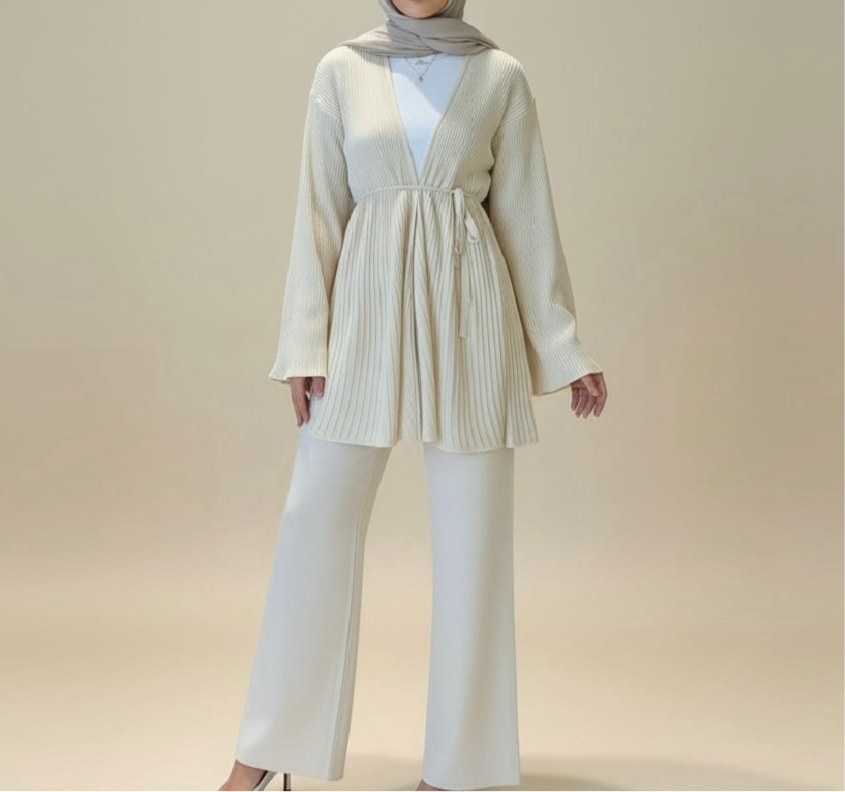 Haya pleated cardigan set - Beige