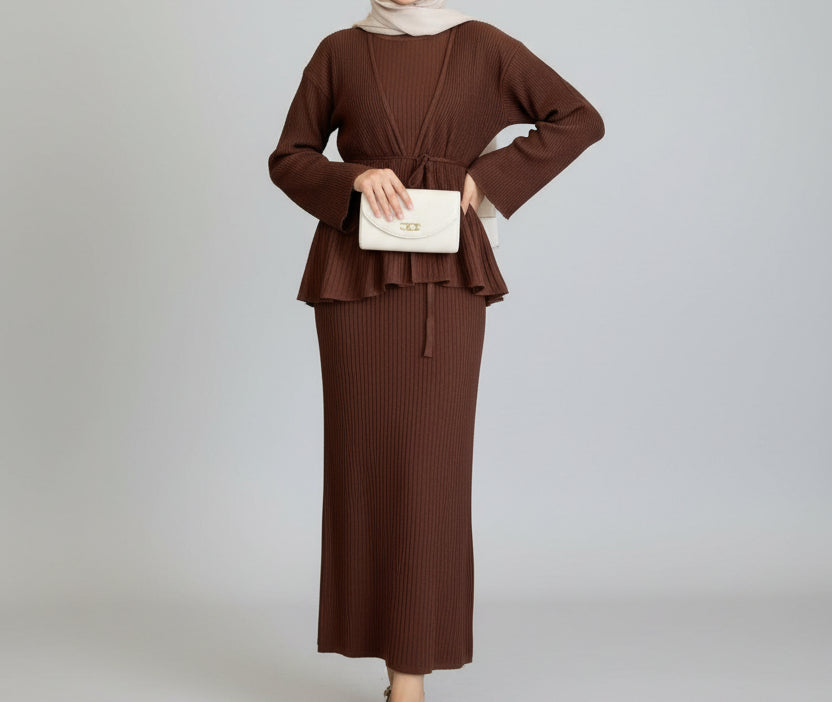 Haya pleated maxi set- Mocha