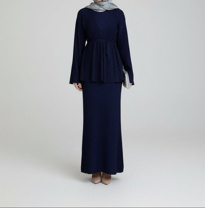 Haya pleated maxi set- Midnight navy