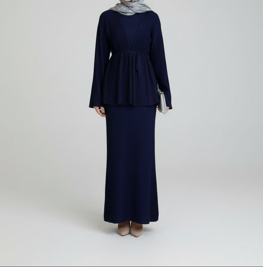 Haya pleated maxi set- Midnight navy