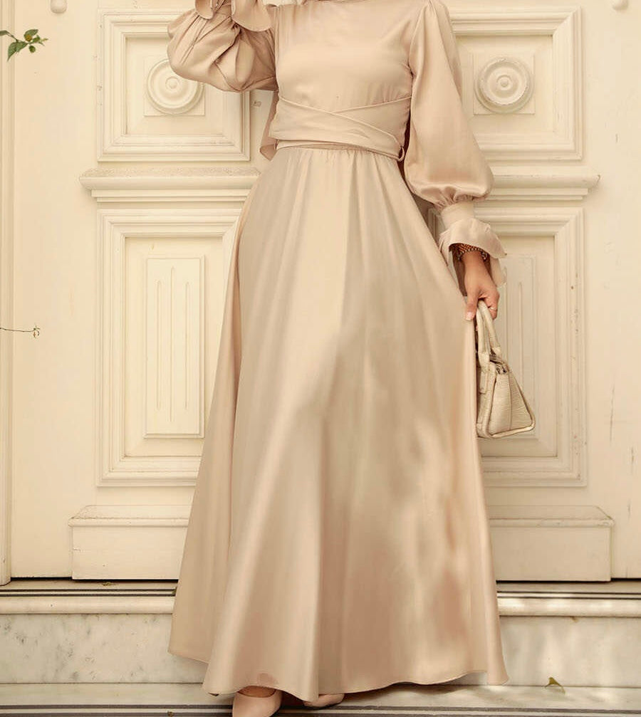 Aurora Beige satin evening dress