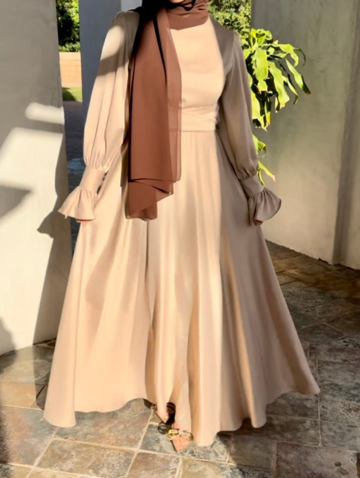 Aurora Beige satin evening dress