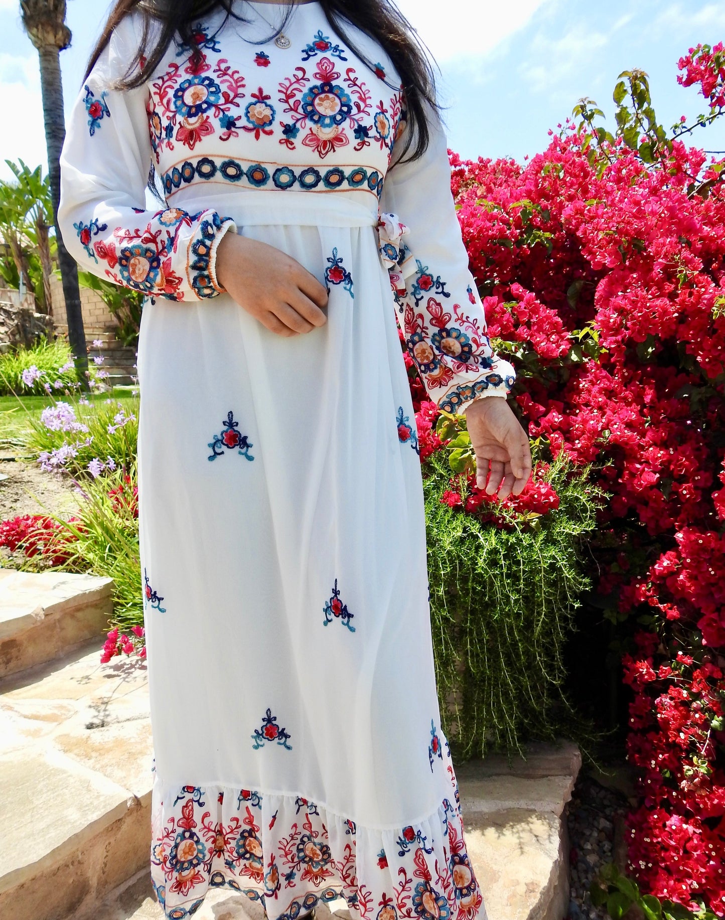 White embroidery maxi dress