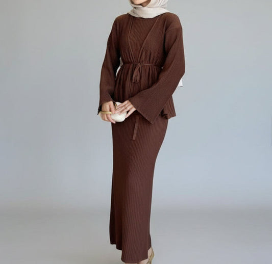 Haya pleated maxi set- Mocha