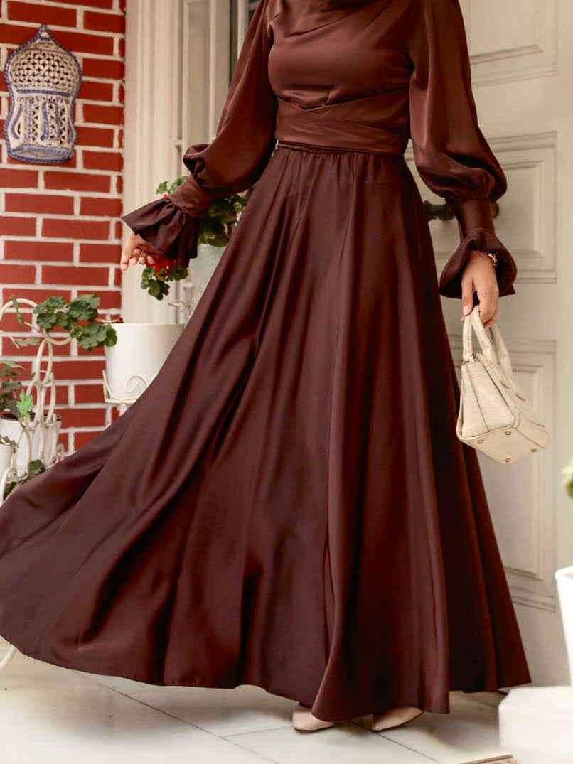 Aurora Brown satin evening dress