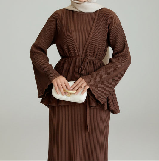 Haya pleated maxi set- Mocha