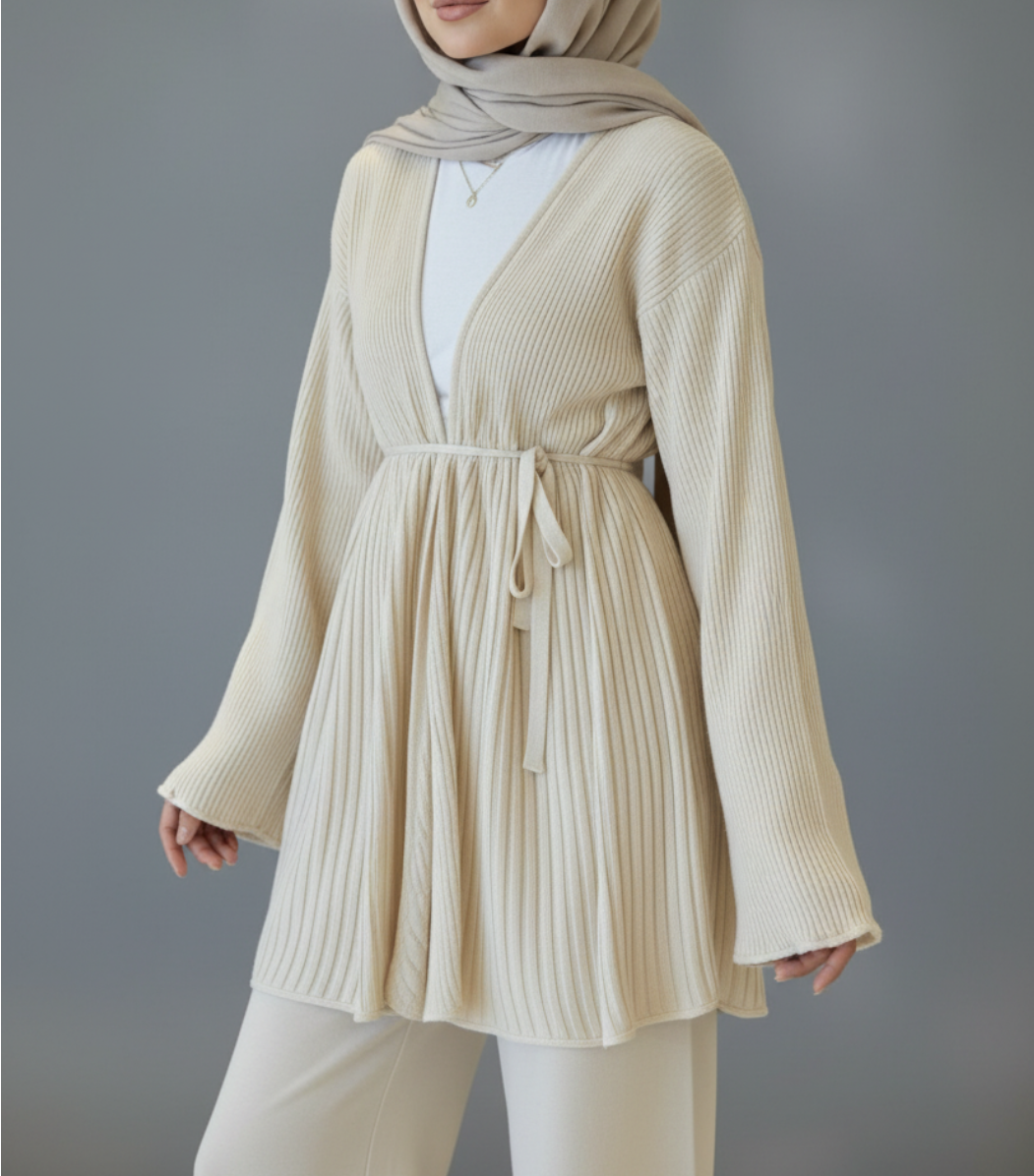 Haya pleated cardigan set - Beige