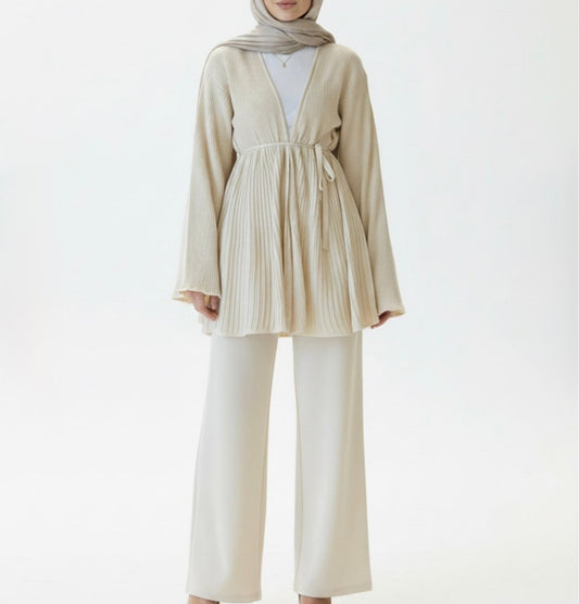 Haya pleated cardigan set - Beige