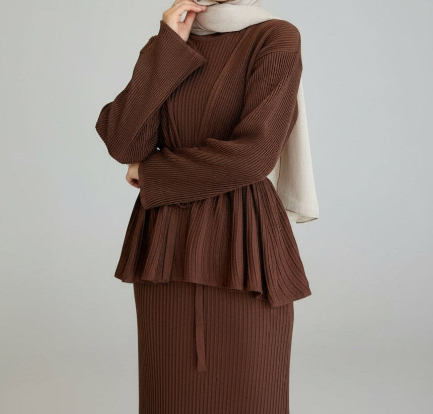 Haya pleated maxi set- Mocha