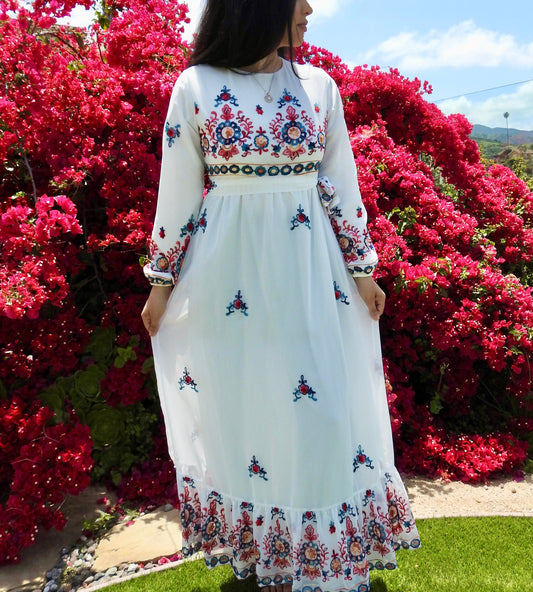 White embroidery maxi dress