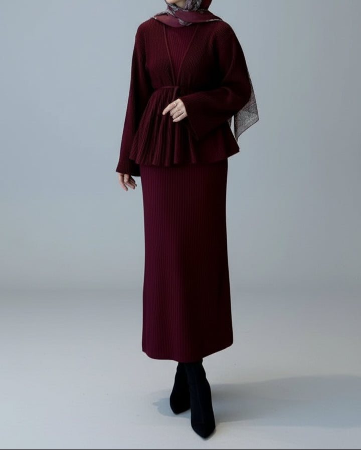 Haya pleated maxi set- Burgundy