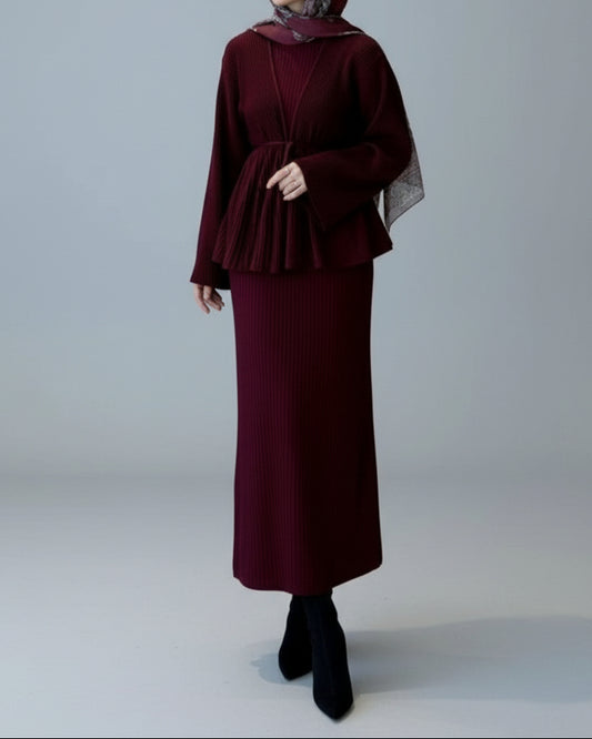 Haya pleated maxi set- Burgundy