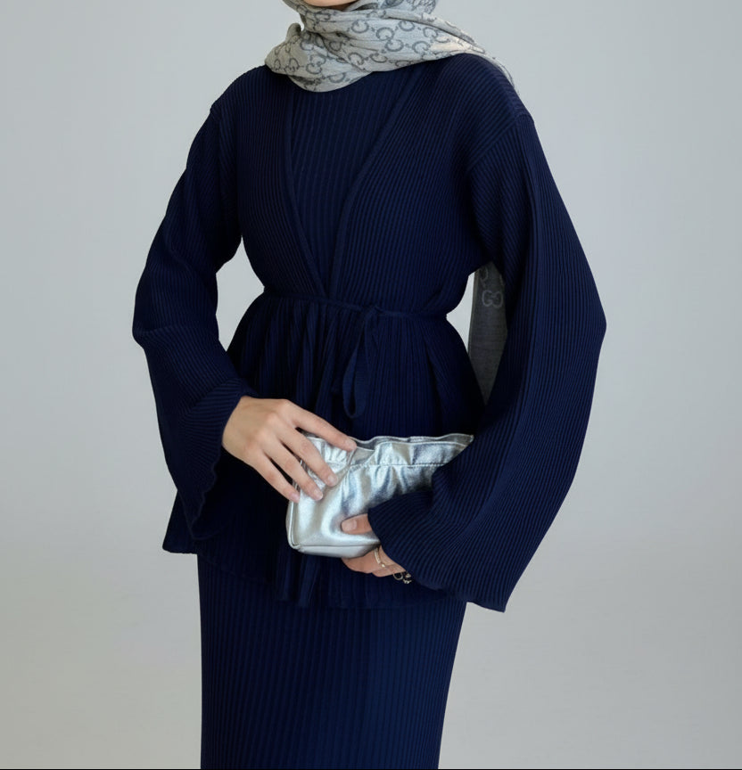 Haya pleated maxi set- Midnight navy