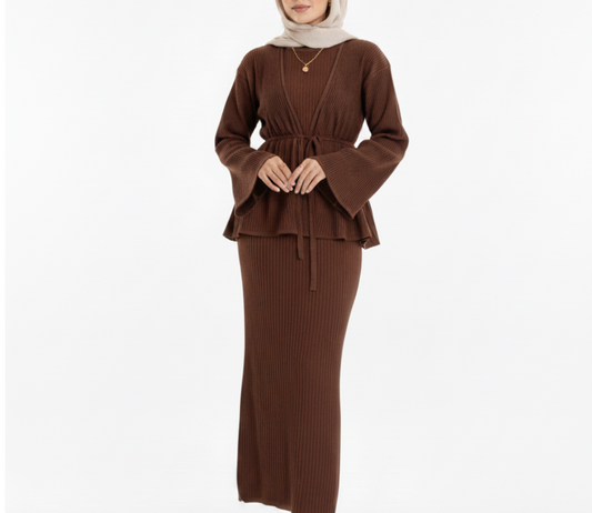 Haya pleated maxi set- Mocha