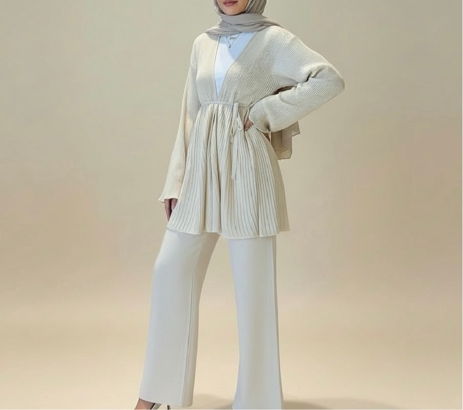 Haya pleated cardigan set - Beige