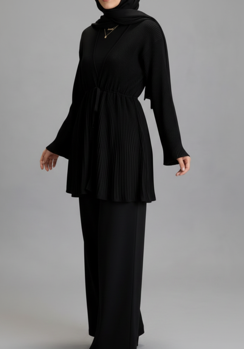 Haya pleated cardigan set - Black
