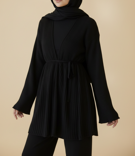 Haya pleated cardigan set - Black