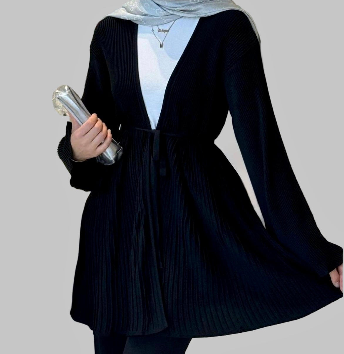 Haya pleated cardigan set - Black