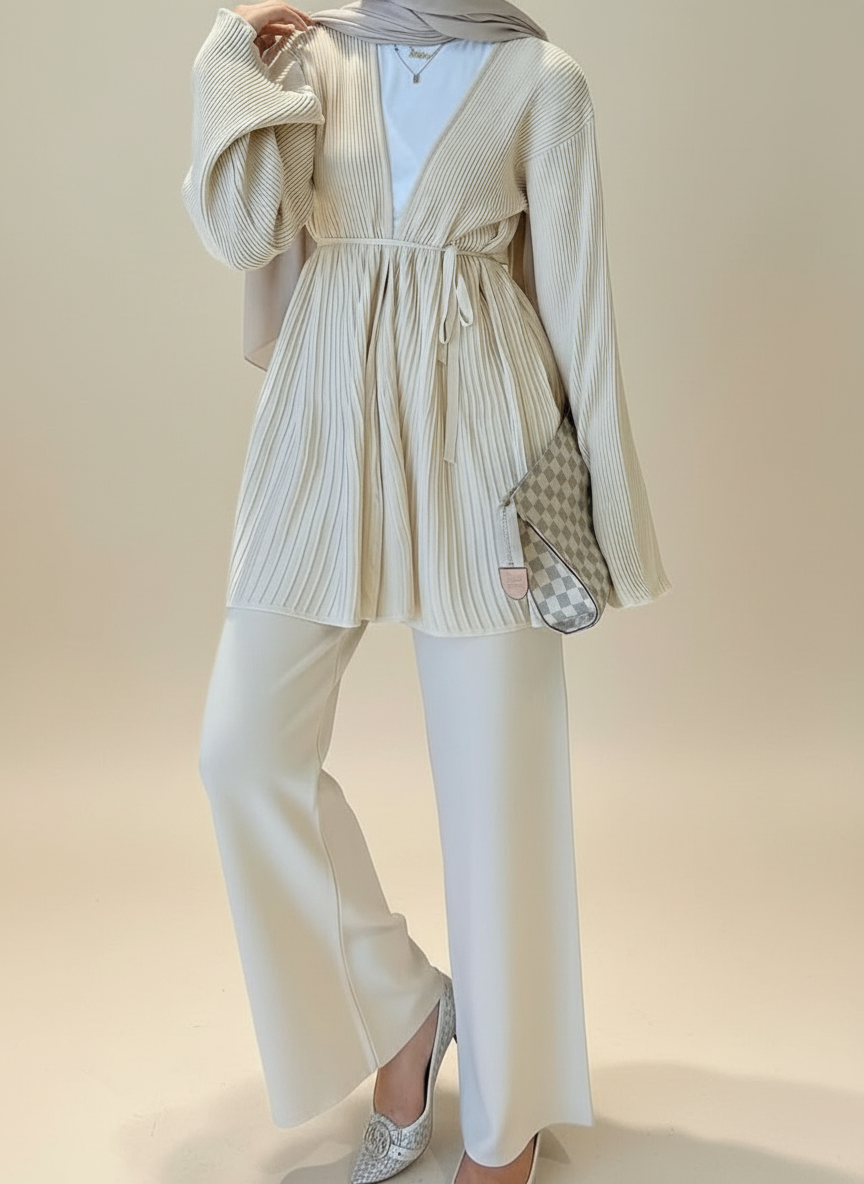 Haya pleated cardigan set - Beige